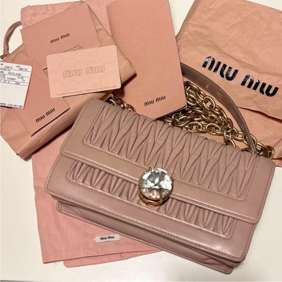 Miu Miu Handbags - Miu Miu Blush Quilted Crossbody Bag